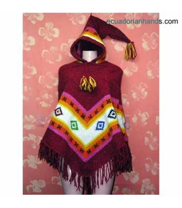 Womens wool Poncho with Long Pointy Hood  Hood HandWoven