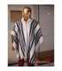 White Striped Wool Poncho with Neck HandWoven Unisex