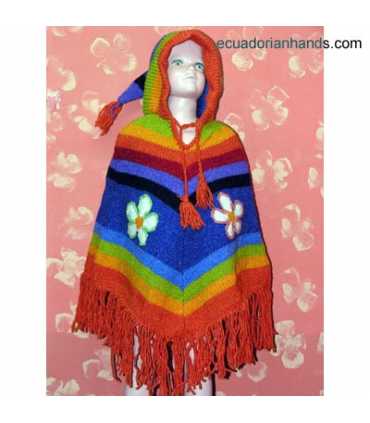 Kids Wool Poncho with Long Pointy Hood HandWoven