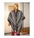 Grey Striped Wool Poncho with Neck HandWoven Unisex