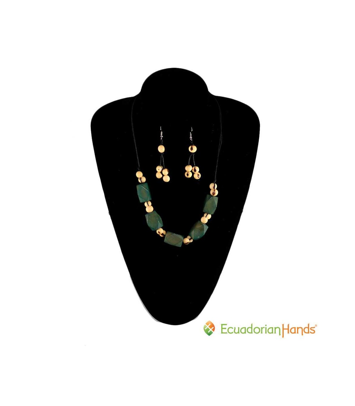 Set Necklace & Earrings - Wholesale Tagua Jewelry  Green Orange And Gold Scarf And Brown Tagua Earrings And Necklace Accessory Set main image 0