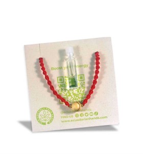 Pulsera roja de buenas vibras Perla de Palo Santo + vial 1ml aceite esencial | EcuadorianHands