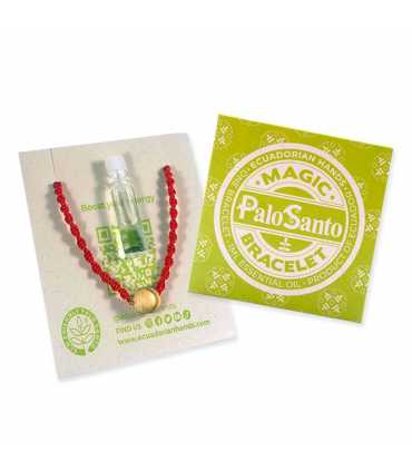 Pulsera roja con perla de Palo Santo + vial 1ml aceite esencial de Palo Santo US