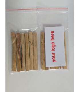 6 tablitas palosanto, ziploc 15x15cm, con etiqueta