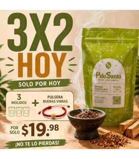 2 fundas Palo Santo Molido (125 g) + GRATIS 1 Pulsera de buenas vibras| EcuadorianHands