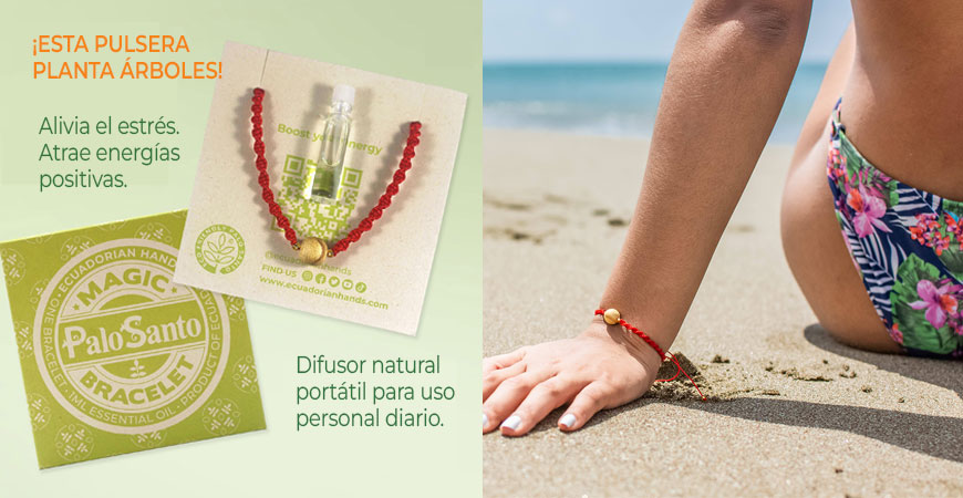 Usus y beneficios de la pulsera buenas vibras de palo santo